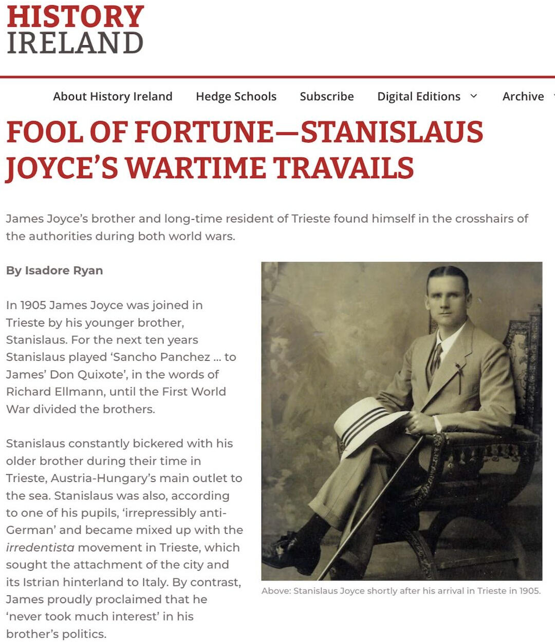 The wartime travails of Stanislaus Joyce